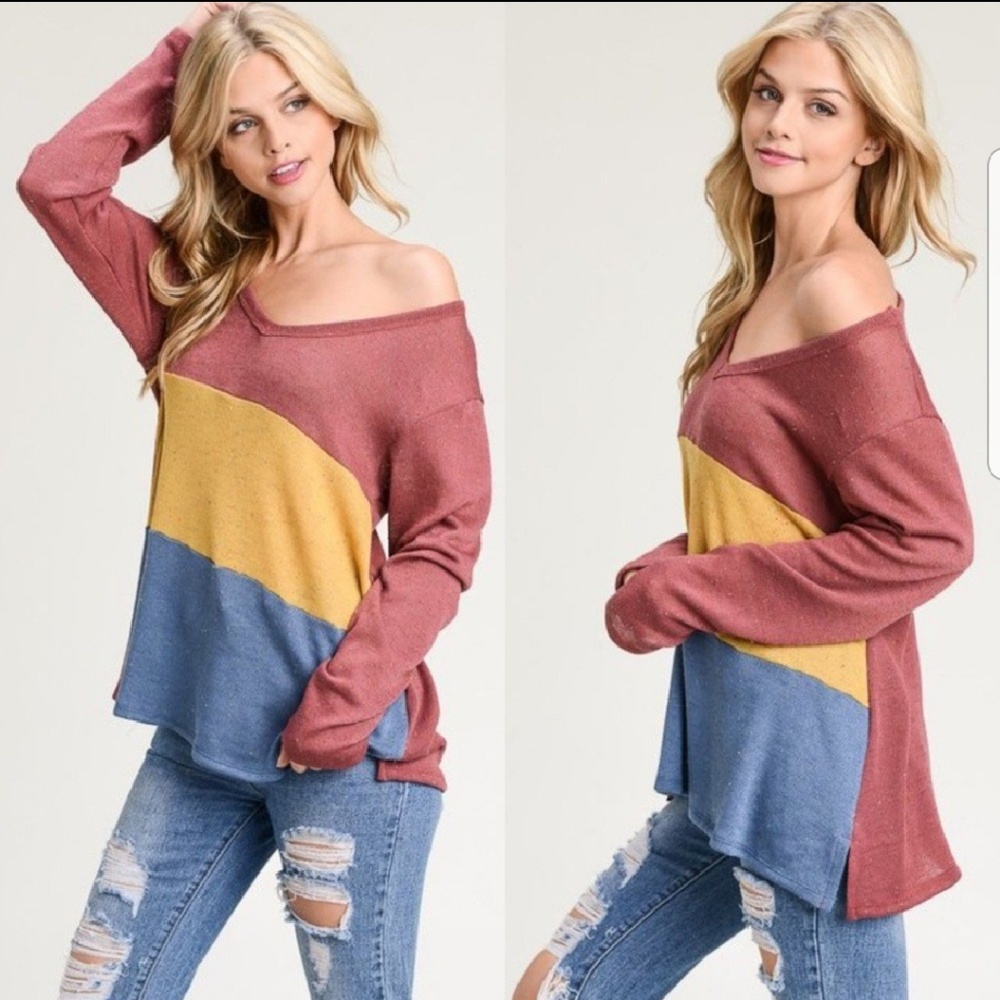 Burgundy Color Block Top